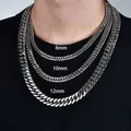 HNSP Stainless Steel Cuban Chain Necklace for Men Punk Neck Chains Silver Color Jewelry