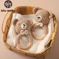 1PC Crochet Animal Bear Rattle Toy Soother Bracelet Wooden Teether Ring Baby Product Mobile Pram