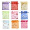 25pcs/lot Wholesale Organza Bag Gift Bag Gold Color Bauhinia Gifts Pouches For Wedding Party Candy