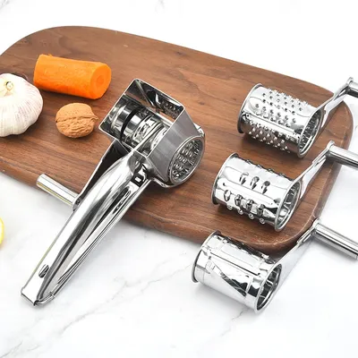 Holaroom Stainless Steel Cheese Slicer Shredder 4 Drums Blades Cheese Cutter Rotary Cheese Grater Butter Cutter Kitchen Gadgets