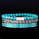 Luxury Set Men Simple Block Handmade Bracelets Enamel Roman Numeral Bangles Rope Buckle Turquoise