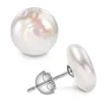 Woman Pearl Earrings Freshwater Cultured Button Pearls Coin Pearls 925 Sterling Silver Pearl