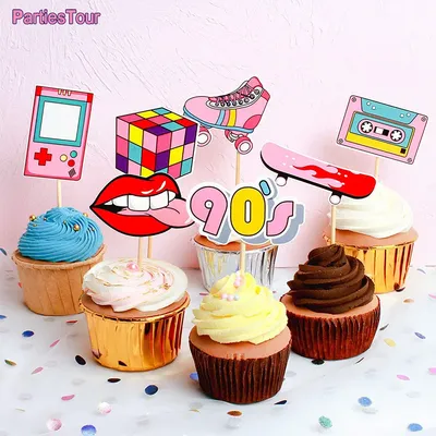 Retro Throwback Cupcake Toppers 80s 90s Theme Birthday Party Cake Decorations Radio BoomBox Cupcake