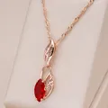 Kinel Luxury Red Natural Zircon Pendant Necklace For Women 585 Rose Gold Color Vintage Flower