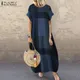 ZANZEA 2023 Vintage Summer Baggy Maxi Dress Womens Check Sundress Casual Short Sleeve Vestidos