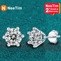 NeeTim D Color 0.5 CT 100% Moissanite Stud Earrings for Women Ear Studs 925 Silver White Gold Plated