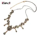 Kinel Luxury Grey Crystal Flower Necklace For Woman Boho Ethnic Wedding Jewelry Antique Gold Color