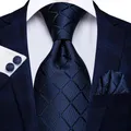 Hi-Tie Blue Business Solid 100% Silk Men's Tie NeckTie 8.5cm Ties for Men Formal Luxury Wedding High