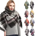 Designer brand Plaid Women Knit Winter Scarf Cashmere Pashmina Female Warm Triangle Scarves Blanket