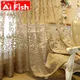 European Luxury Coffee with Golden Wire Jacquard Hollow Tulle Curtain for Living Room Palace Elgent