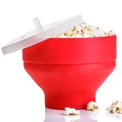 New Silicone Popcorn Maker Microwave Popcorn Bucket Foldable Silicone Bucket Poppers Bowl DIY Popcorn Maker with Lid