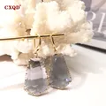 CXQD New Women's Fashion Jewelry Geometric Trapezoid Dangle Drop Crystal Glass Sweet Metal