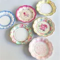 8Pcs 7inch Afternoon Tea Vintage Floral Paper Plates Talking Tables Disposable Tableware for