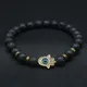 Gold-Color Hand of Fatima Hamsa Hand Bracelet of Mala Black Lava Stone Evil Eye Amulet Bracelets For