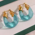 New Favourite Color! Summer Vocation Clear Blue Chunky Acrylic Resin Hoop Earrings For Woman