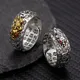 2Pcs/Set Chinese Feng Shui Brass Pixiu Rings For Men Amulet Vintage Copper Coin Adjustable Unisex