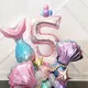 33Pcs Mermaid Tail Balloons Rose Gold 0-9 Number Foil Balloon Kids Girl Little Mermaid Birthday