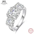 AnuJewel 5cttw D Color Moissanite Luxury Three Stone Engagement Ring 925 Silver Rings 18K Gold