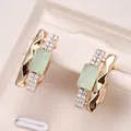 Kinel New Emerald Square Cut Zircon With 585 Rose Gold Color Drop Earrings Luxury Crystal Women