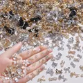 100Pcs Mix Random Zircon Nail Charms 8-15mm Rhinestones Decoration Gold/Silver Bulk Designer Styles