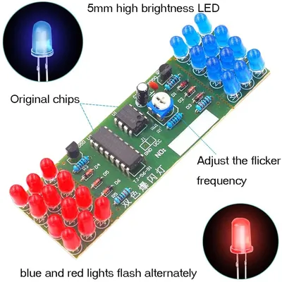 NE555 CD4017 IC LED DIY Electronic Lights Kit Red Blue Dual-Color DIY Kit Strobe Electronic Suit