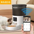 ROJECO Automatic Cat Feeder With Camera Video Cat Food Dispenser Pet Smart Voice Recorder Remote