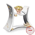 HOYON Unique 925 Silver Color Ametrine Diamond Ring for Women Party Jewelry Bague Etoile Topaz