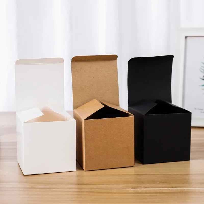 20/50/80Pcs Multi Size Square Kraft Gift Box Black White Brown Fold Packaging Gift Box Proposal Box For Bridal Birthday Party