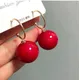 Korean Elegant Round Pearl Hoop Drop Earrings for Women Circle Ball Bead Pendant Dangle Women's