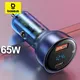 Baseus USB C Car Charger 65W Fast Charging Quick Charger 4.0 QC PD 3.0 Type C Car Charger For iPhone