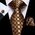 Hi-Tie Black Gold Orange Dot Paisley Silk Wedding Tie For Men Handky Cufflink Fashion Design Tie For