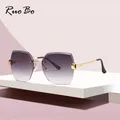 RUOBO Fashion Designer Rimless Gradient Cut Lens Sunglasses Women Metal Temples Sun Glasses UV400