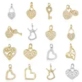3pcs/Lot Family Heart Brass Cubic Zircon Stone Charms Love Lock Key Pendant for Bracelet Earring