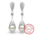 925 sterling silver Pearl Jewelry natural freshwater pearl drop earrings for women Silver Wedding