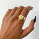 Vintage Initial Letter Signet Rings For Women Stainless Steel Ring Round Opening Letter Ring