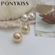 PONYKISS Trendy 925 Sterling Silver Round Ball 18K Gold Hoop Stud Earrings Buckle for Women Design