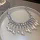 FYUAN Luxury Water Drop Pearl Choker Necklaces for Women Long Tassel Crystal Necklaces Wedding