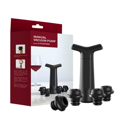 Wine Saver Vacuum Pump Manual Wine Stoppers with 4 Reusable Wine Bottle Stoppers Sealer Keeps Wine Fresh up to 7 Days