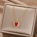 Delicate Enamel Heart Pendants Necklaces for Women Gold Color Black Red Love Drop Necklaces Fashion