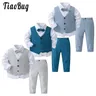 Boys Suits Gentleman Tuxedo Bow Tie Shirt Suit Vest Pants 4 Pcs Chic Toddler Baby Clothes Gentleman