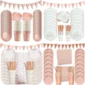 Rose Gold Party Supplies Disposable Polka Dots Paper Plate Cup Straw Banner Tableware Bridal Shower