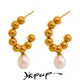 Yhpup Stainless Steel Beads Natural Freshwater Pearls Fashion Korean Earrings for Women Charms