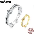 WOSTU Real 925 Sterling Silver Vintage Knot Band Rings For Women Retro Clear CZ Wedding Ring Bezel