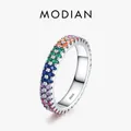 MODIAN Pure 925 Sterling Silver Bright Multi-color Cubic Zirconia Fashion Eternity Rings For Women