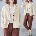 2023 Spring Summer Short Coat Cotton And linen Blazer Suit Collar Jacket Women's Casual Solid Color