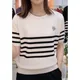 2023 Spring/Summer New Boutique Cashmere Embroidery Pullover Striped Short Sleeve Women's O-Neck