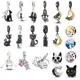 925 Sterling Silver Black Cat Collection Charms Beads Paw Print Pendant Fit Original Pandora DIY