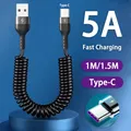 65W 5A Fast Charging Type C Cable Spring Telescopic Car Phone Charger USB Cable 3A Micro USB For