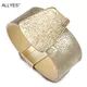ALLYES Champagne Gold Color Leather Bracelet Leather Bracelets for Women Minimalist Charms Wide Wrap