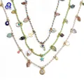 Lucky Eye Colorful Braided Rope Evil Eye Pendant Necklace Stone Beads Star Heart Tassel Necklace for